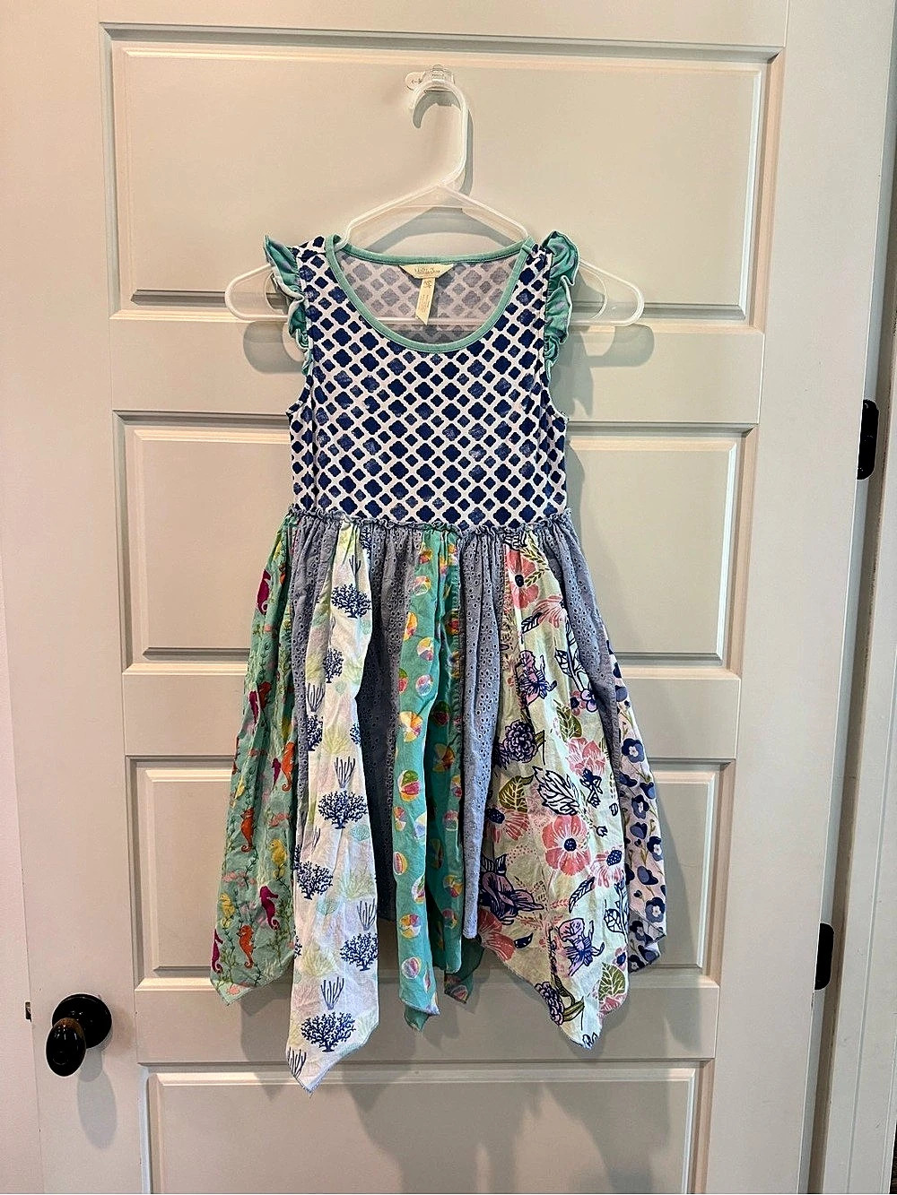 Matilda Jane Girls Blue & Green Geometric Dress Size 6